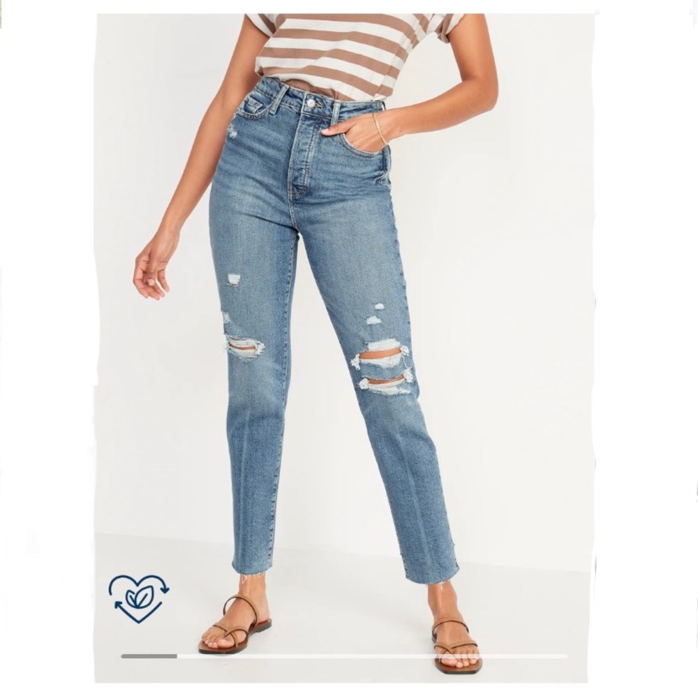 Higher high rise button fly O.G straight distressed cut off jeans old navy